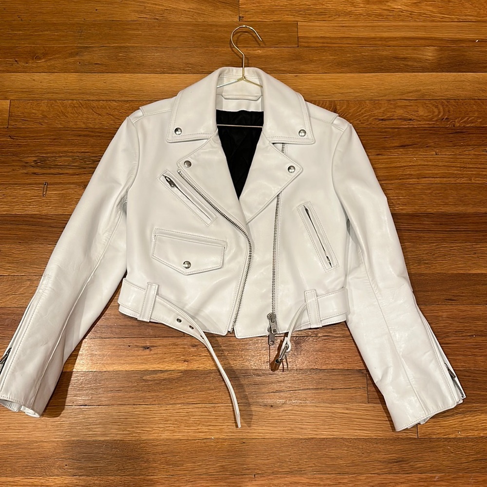 Only worn once white leather Calvin Klein jacket